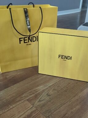 Fendi Yellow Gift Bag and Box Set with Black Logo